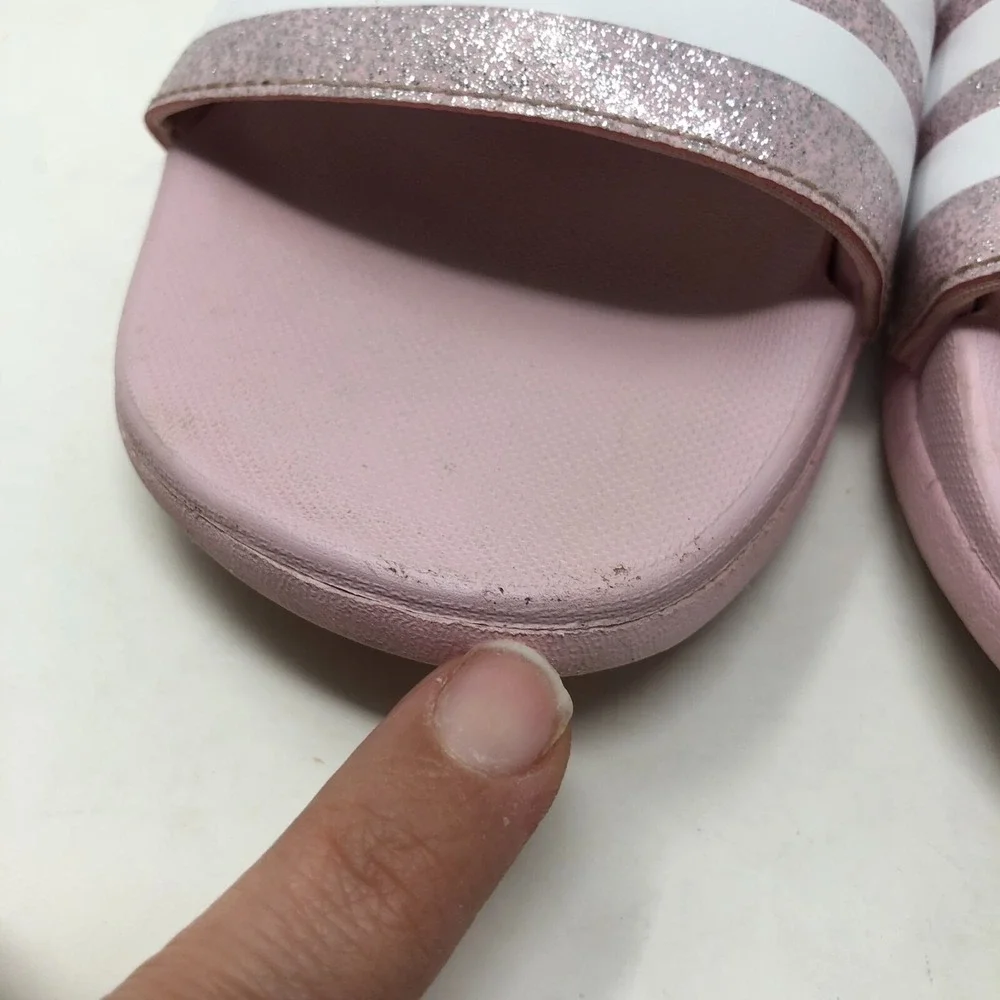 Adidas Slides Adilette Comfort Pink White Girls 12 Slip On Sandals